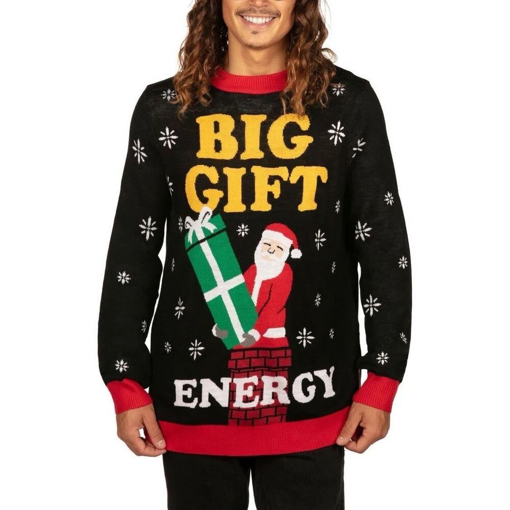 Tipsy Elves Men's Big Gift Energy Sweater Ugly Christmas‎ Funny Gag Size XXL 2XL